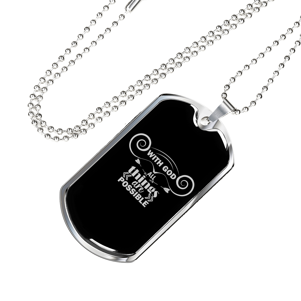 With God Christian Necklace Stainless Steel or 18k Gold Dog Tag 24" Chain-Express Your Love Gifts