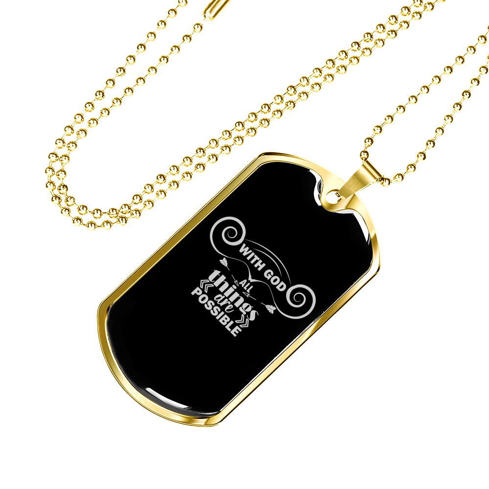 With God Christian Necklace Stainless Steel or 18k Gold Dog Tag 24" Chain-Express Your Love Gifts