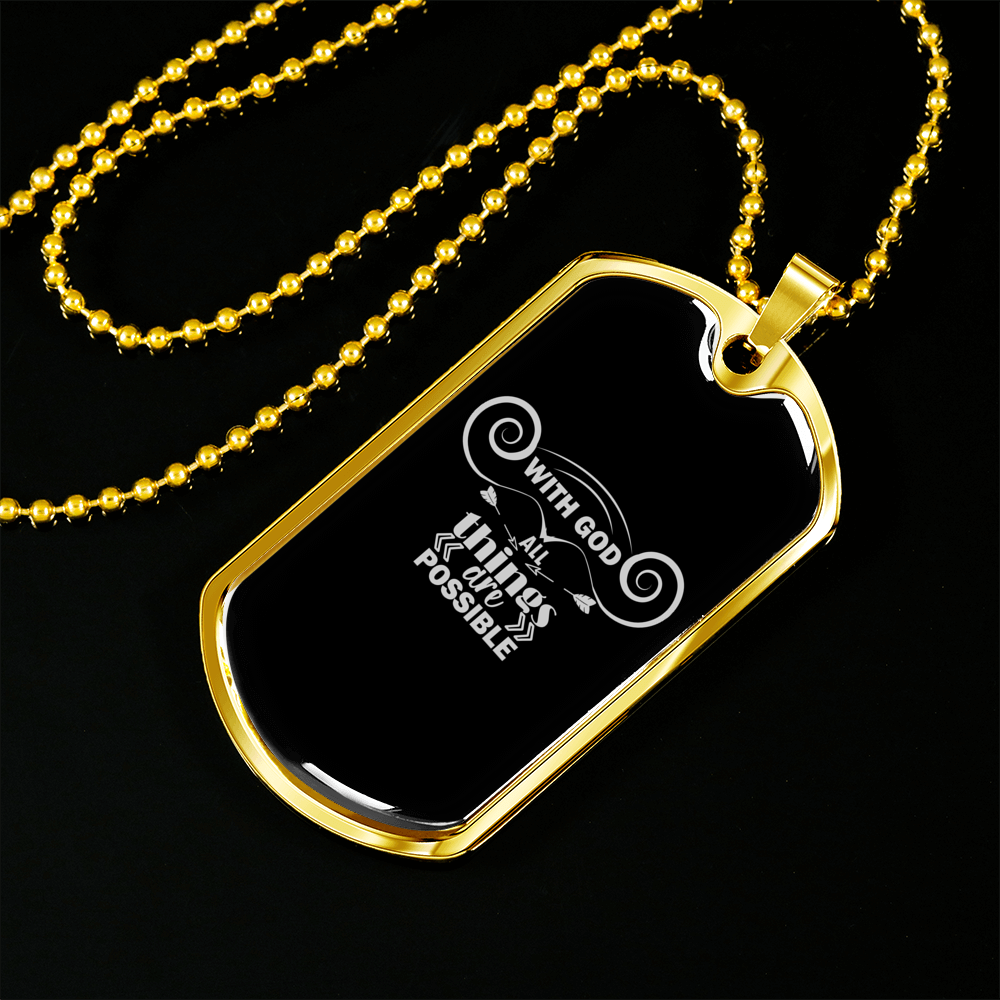 With God Christian Necklace Stainless Steel or 18k Gold Dog Tag 24" Chain-Express Your Love Gifts