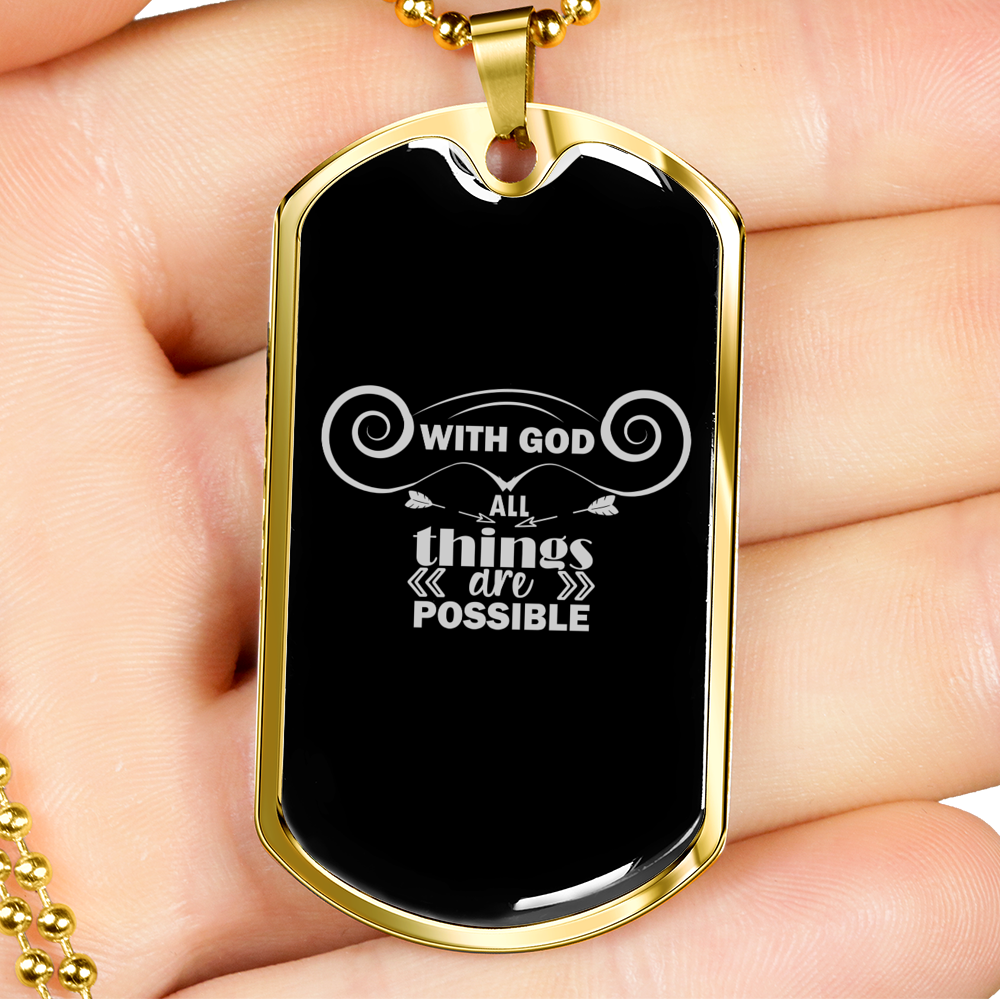 With God Christian Necklace Stainless Steel or 18k Gold Dog Tag 24" Chain-Express Your Love Gifts