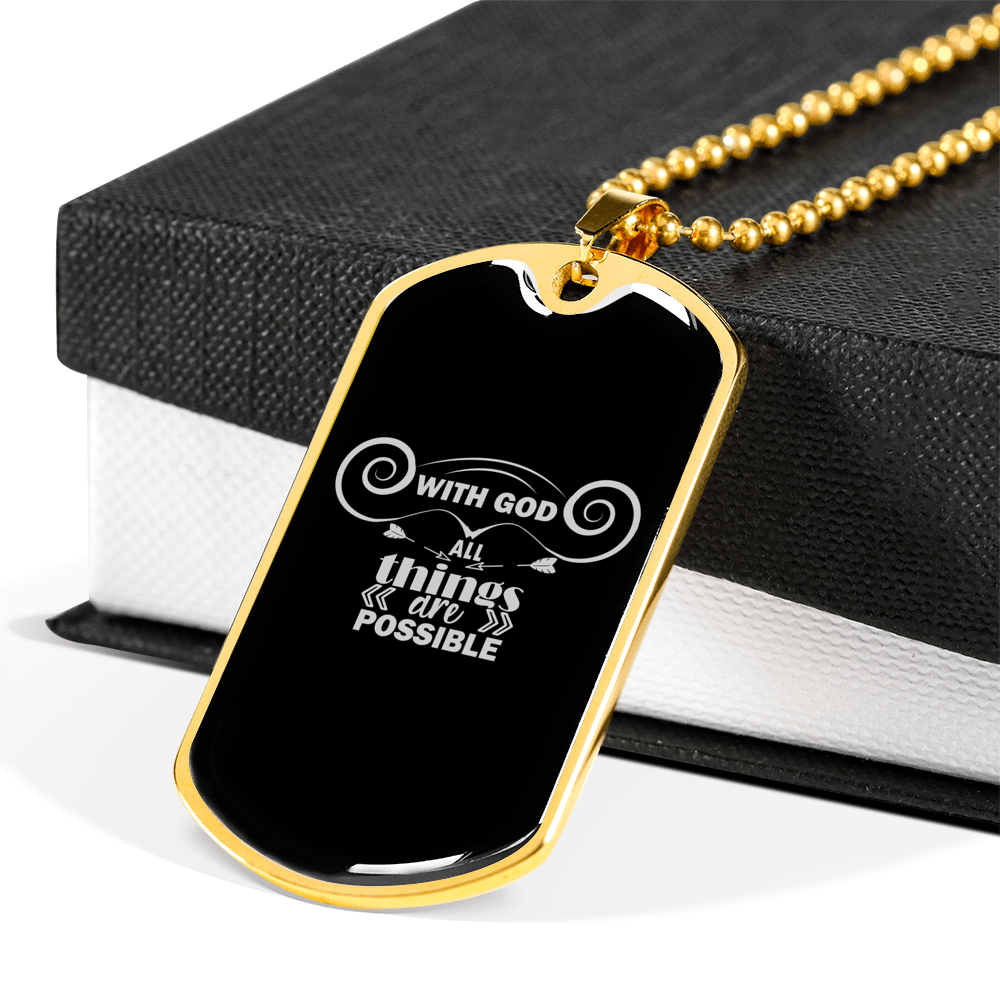 With God Christian Necklace Stainless Steel or 18k Gold Dog Tag 24" Chain-Express Your Love Gifts