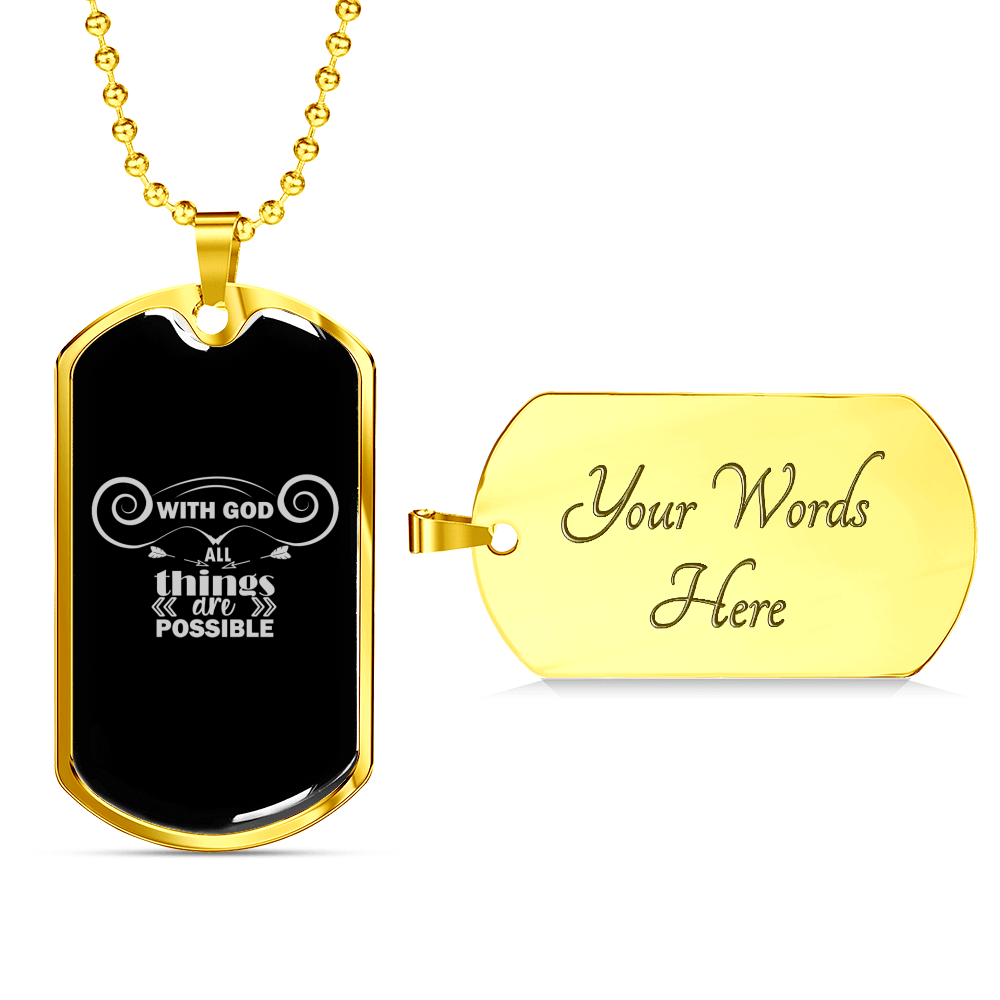 With God Christian Necklace Stainless Steel or 18k Gold Dog Tag 24" Chain-Express Your Love Gifts