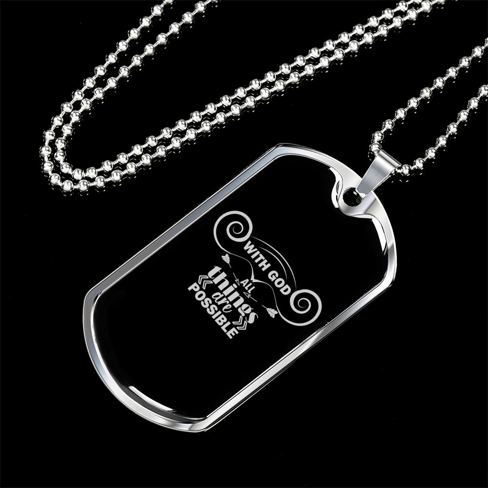 With God Christian Necklace Stainless Steel or 18k Gold Dog Tag 24" Chain-Express Your Love Gifts