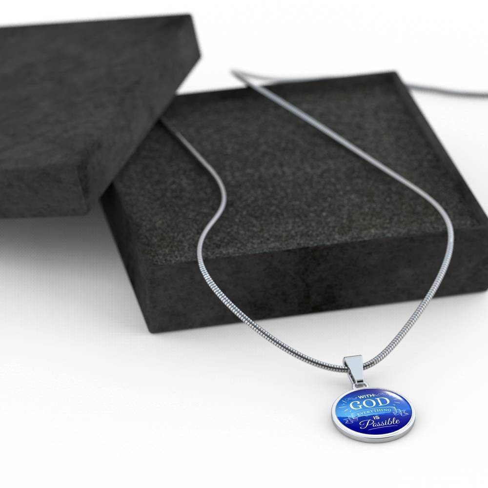 With God Everything Is Possible Circle Necklace Stainless Steel or 18k Gold 18-22"-Express Your Love Gifts