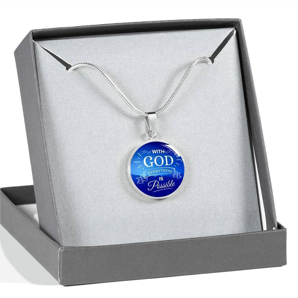 With God Everything Is Possible Circle Necklace Stainless Steel or 18k Gold 18-22"