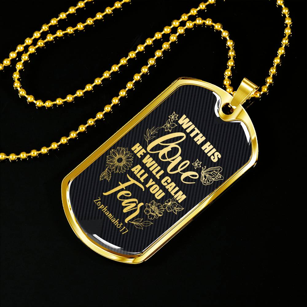 With His Love Zephaniah Necklace Stainless Steel or 18k Gold Dog Tag 24"-Express Your Love Gifts