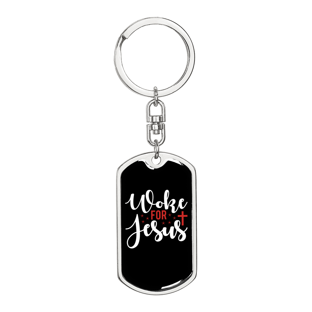 Woke For Jesus Keychain Stainless Steel or 18k Gold Dog Tag Keyring-Express Your Love Gifts