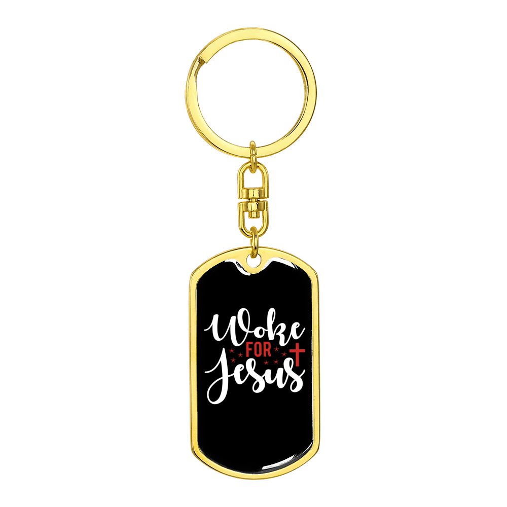 Woke For Jesus Stainless Steel or 18k Gold Premium Swivel Dog Tag Keychain