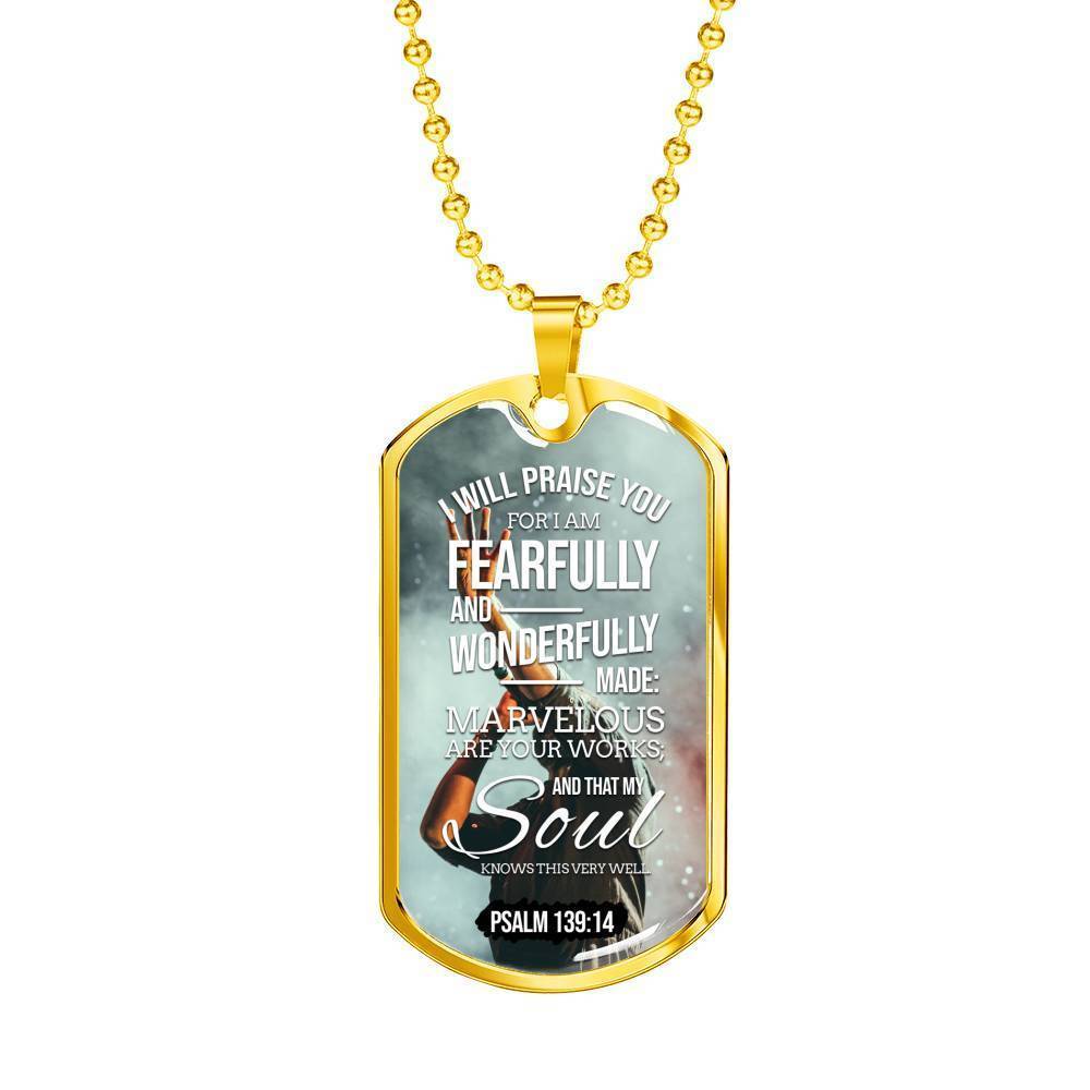 Wonderfully Made Bible Psalm Necklace Stainless Steel or 18k Gold Dog Tag 24" Chain-Express Your Love Gifts