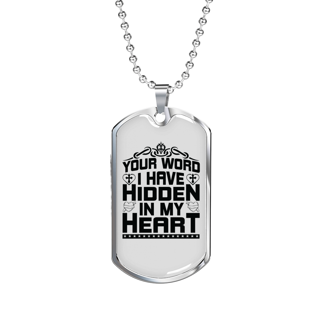 Word Hidden In My Heart Christian Necklace Stainless Steel or 18k Gold Dog Tag 24" Chain-Express Your Love Gifts