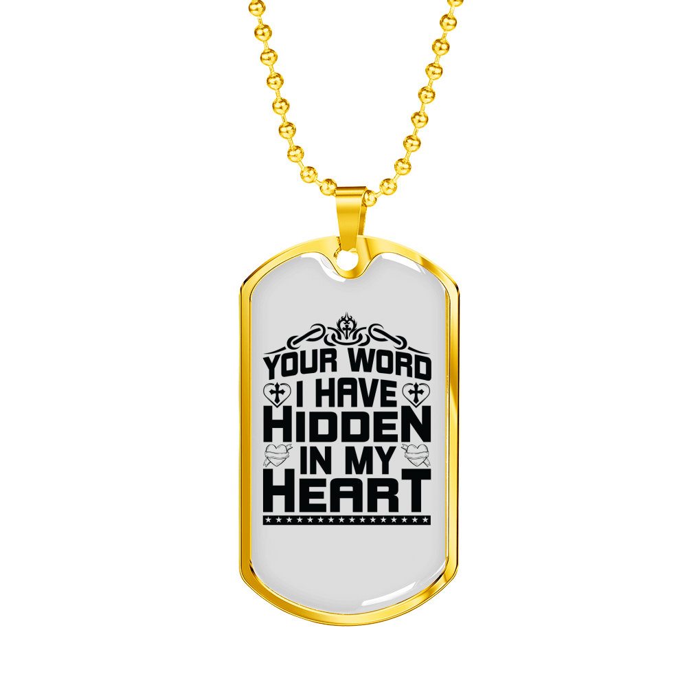 Word Hidden In My Heart Christian Necklace Stainless Steel or 18k Gold Dog Tag 24" Chain-Express Your Love Gifts