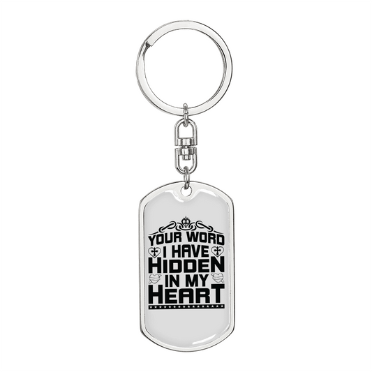 Word Hidden In My Heart Keychain Stainless Steel or 18k Gold Dog Tag Keyring-Express Your Love Gifts
