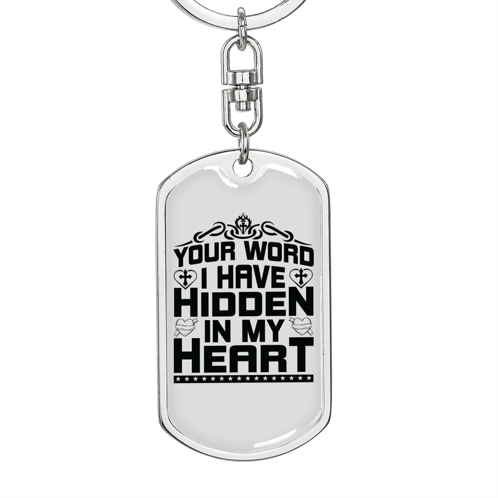 Word Hidden In My Heart Keychain Stainless Steel or 18k Gold Dog Tag Keyring-Express Your Love Gifts