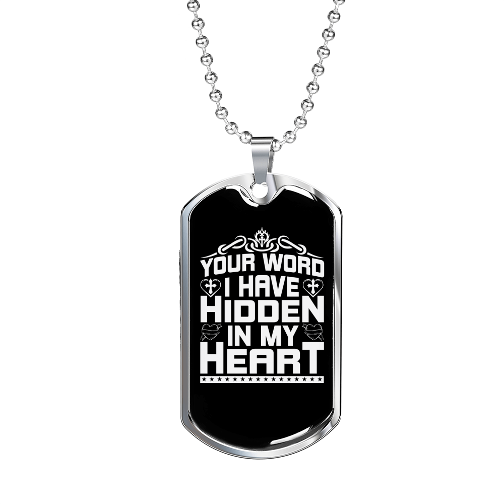 Word My Heart Christian Necklace Stainless Steel or 18k Gold Dog Tag 24" Chain-Express Your Love Gifts