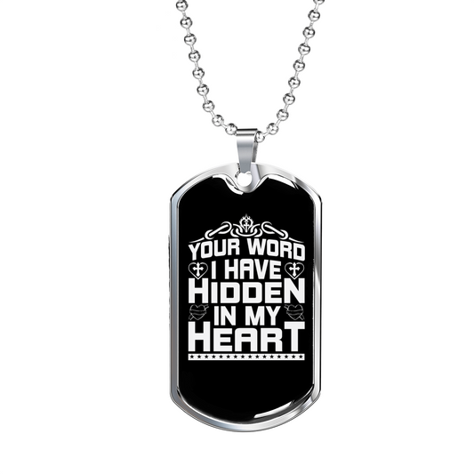 Word My Heart Christian Necklace Stainless Steel or 18k Gold Dog Tag 24" Chain-Express Your Love Gifts
