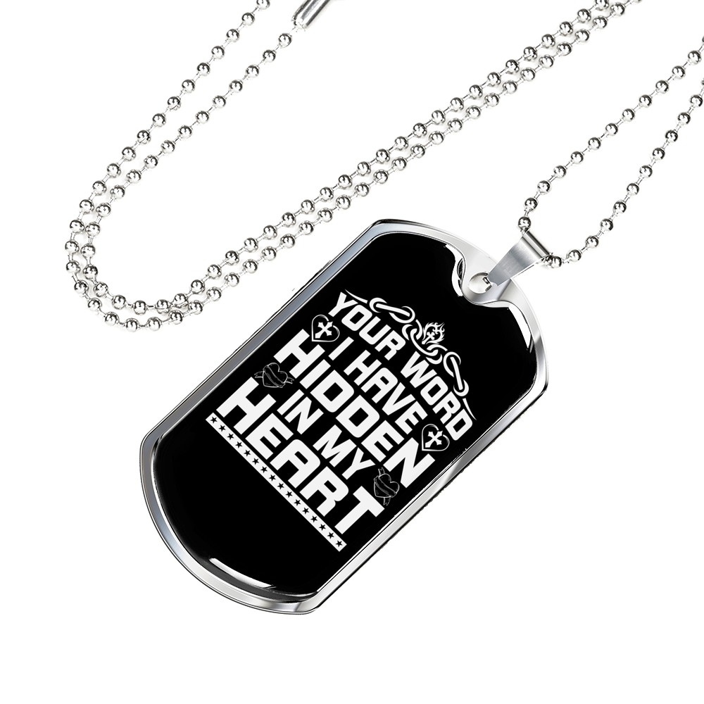 Word My Heart Christian Necklace Stainless Steel or 18k Gold Dog Tag 24" Chain-Express Your Love Gifts