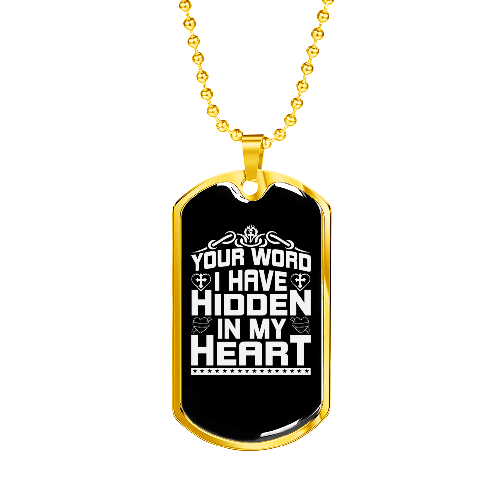 Word My Heart Christian Necklace Stainless Steel or 18k Gold Dog Tag 24" Chain-Express Your Love Gifts