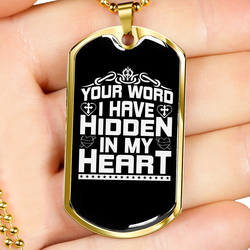 Word My Heart Christian Necklace Stainless Steel or 18k Gold Dog Tag 24" Chain-Express Your Love Gifts