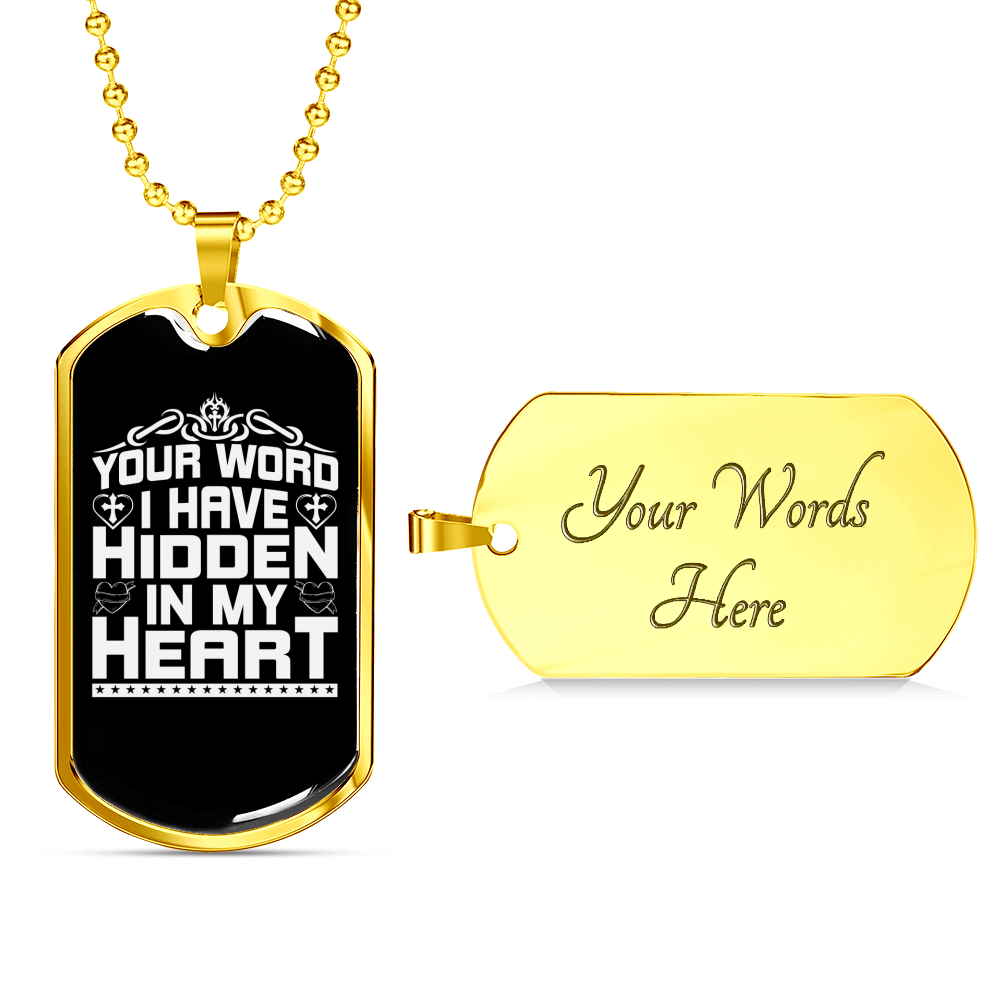 Word My Heart Christian Necklace Stainless Steel or 18k Gold Dog Tag 24" Chain-Express Your Love Gifts