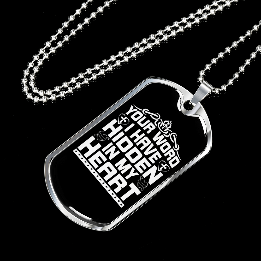 Word My Heart Christian Necklace Stainless Steel or 18k Gold Dog Tag 24" Chain-Express Your Love Gifts