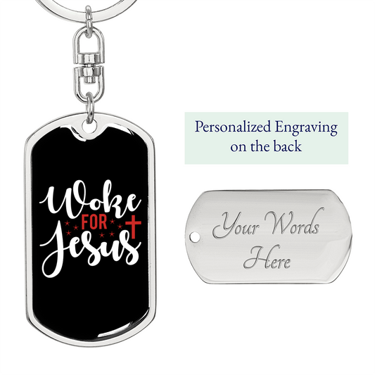 Work For Jesus Cross Keychain Stainless Steel or 18k Gold Dog Tag Keyring-Express Your Love Gifts