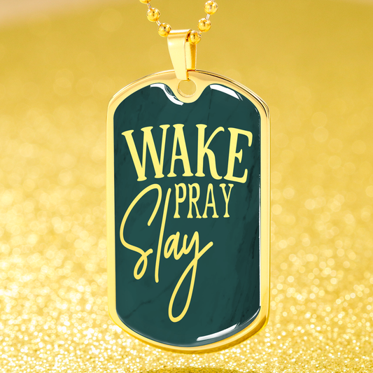 Work Pray Slay Stainless Steel or 18k Gold Dog Tag 24" Chain-Express Your Love Gifts