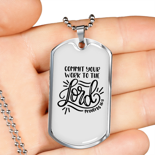 Work To The Lord Christian Necklace Stainless Steel or 18k Gold Dog Tag 24" Chain-Express Your Love Gifts