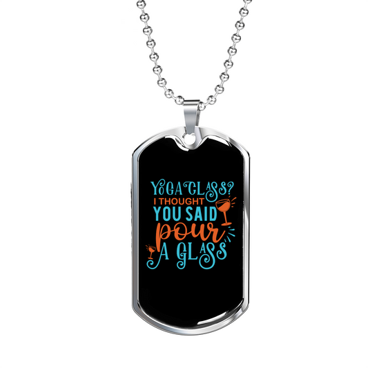 Yoga Glass Christian Necklace Stainless Steel or 18k Gold Dog Tag 24" Chain-Express Your Love Gifts