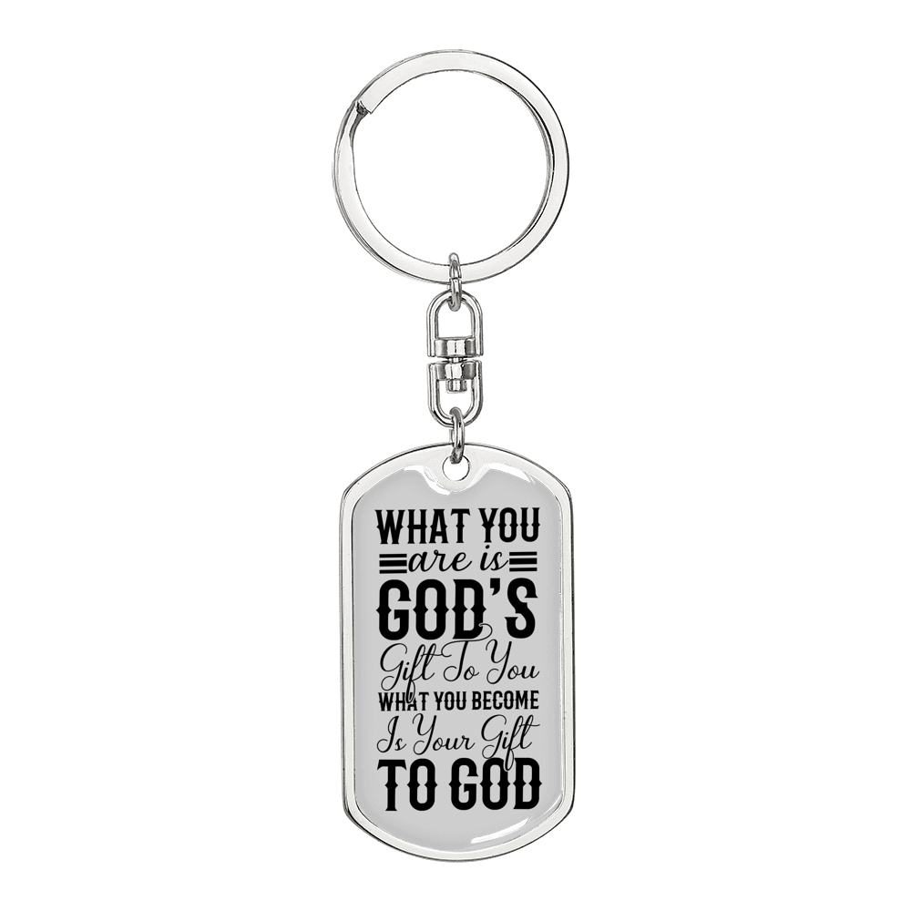 You Are God's Gift Keychain Stainless Steel or 18k Gold Dog Tag Keyring-Express Your Love Gifts