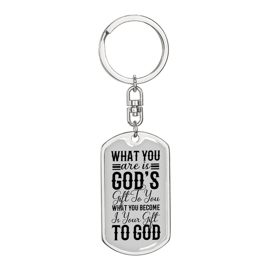 You Are God's Gift Keychain Stainless Steel or 18k Gold Dog Tag Keyring-Express Your Love Gifts