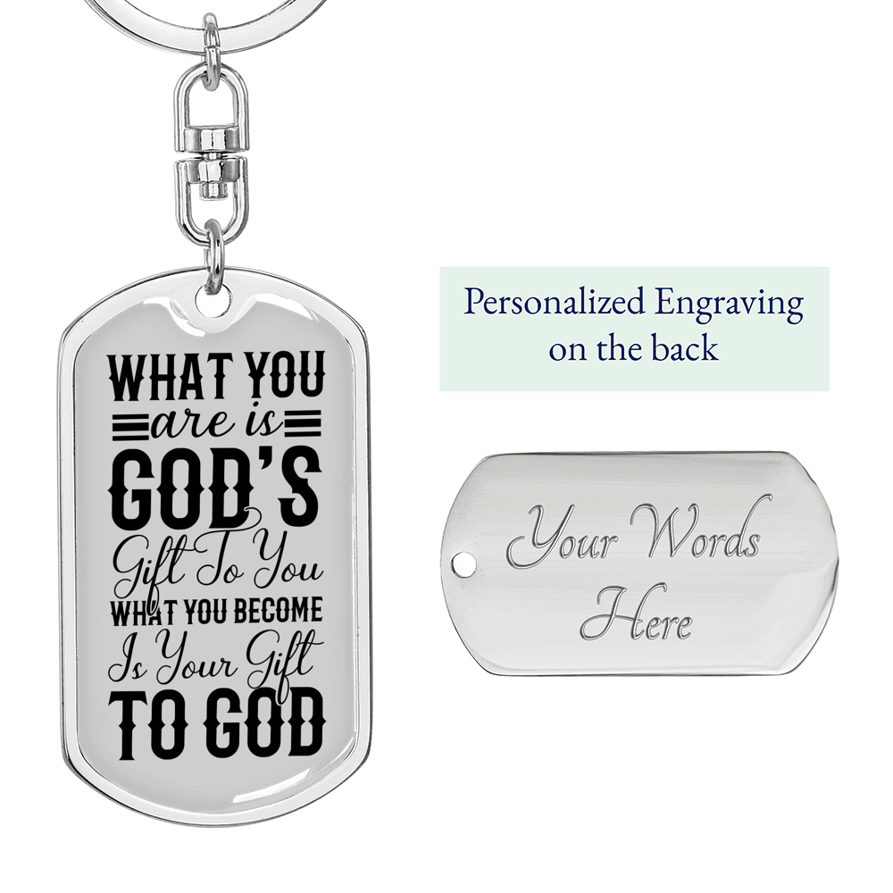 You Are God's Gift Keychain Stainless Steel or 18k Gold Dog Tag Keyring-Express Your Love Gifts
