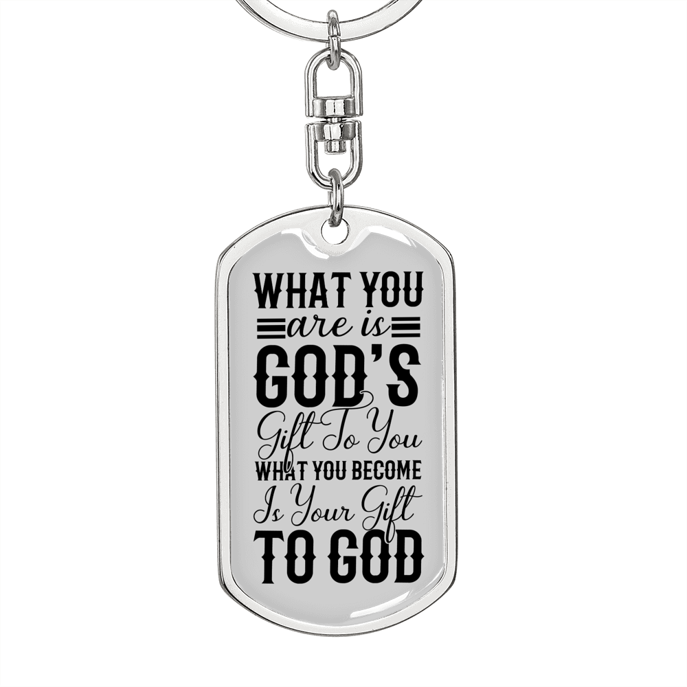You Are God's Gift Keychain Stainless Steel or 18k Gold Dog Tag Keyring-Express Your Love Gifts