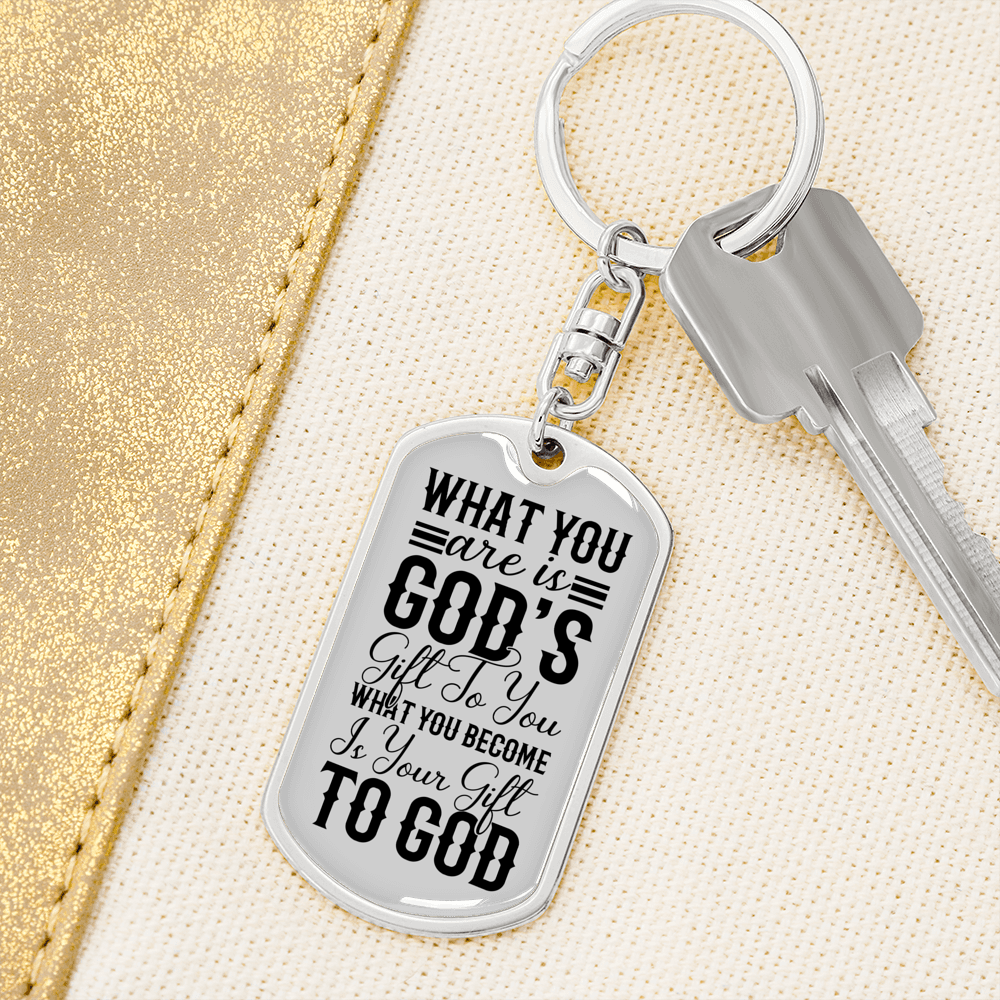 You Are God's Gift Keychain Stainless Steel or 18k Gold Dog Tag Keyring-Express Your Love Gifts