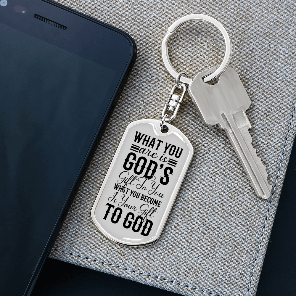You Are God's Gift Keychain Stainless Steel or 18k Gold Dog Tag Keyring-Express Your Love Gifts
