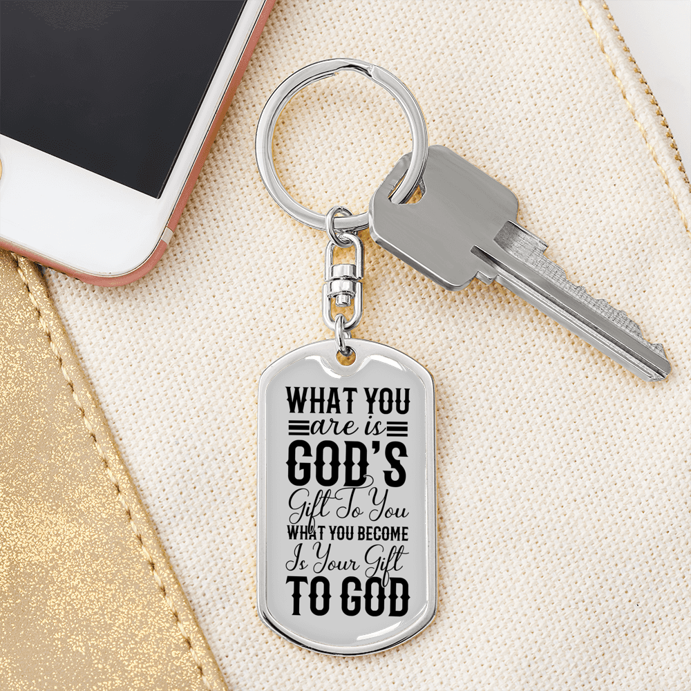 You Are God's Gift Keychain Stainless Steel or 18k Gold Dog Tag Keyring-Express Your Love Gifts