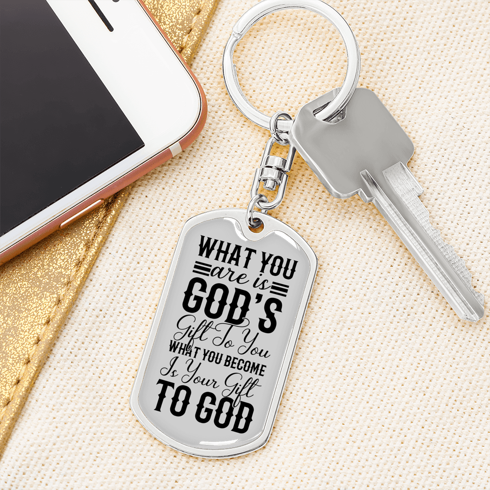 You Are God's Gift Keychain Stainless Steel or 18k Gold Dog Tag Keyring-Express Your Love Gifts