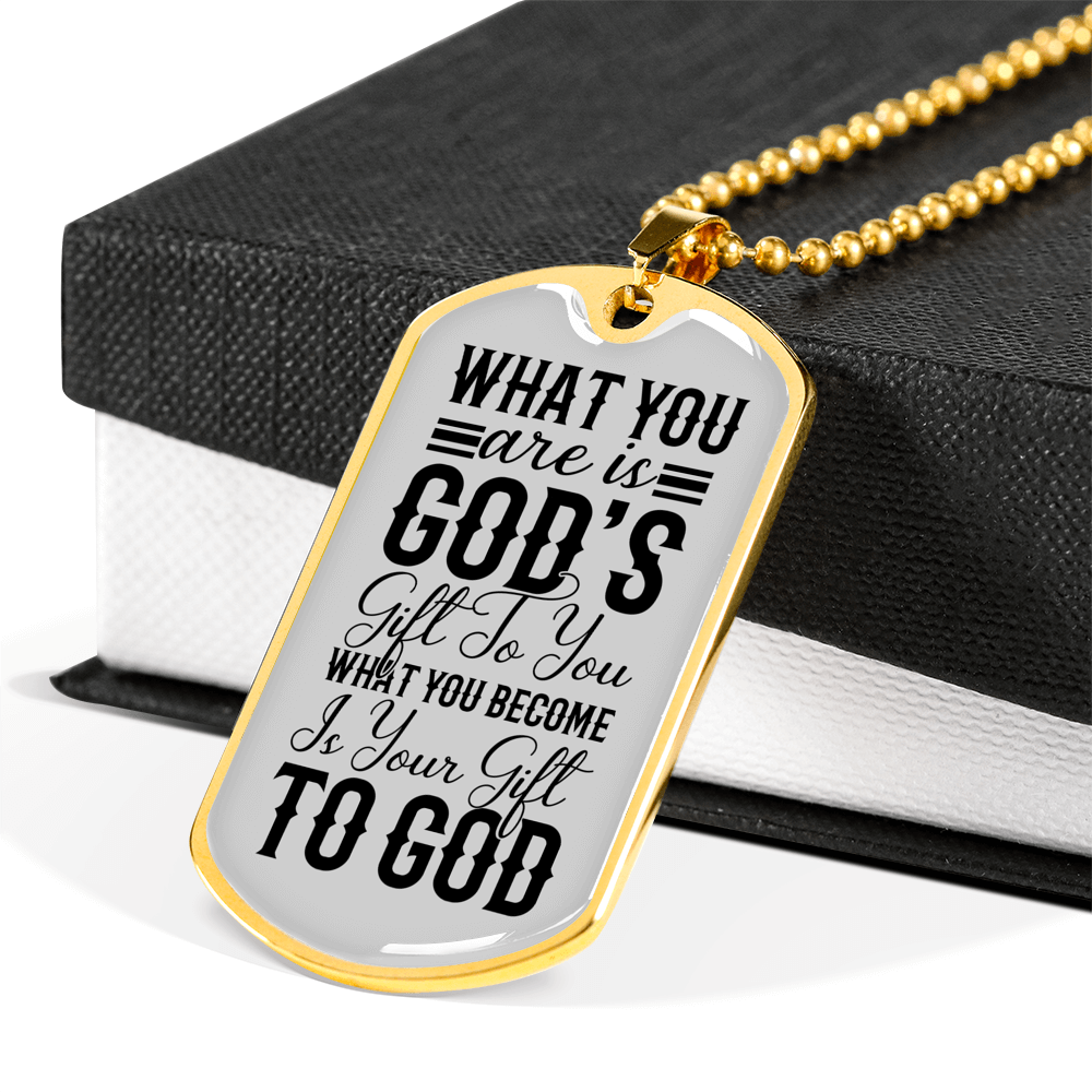 You Are Gods Gift Christian Necklace Stainless Steel or 18k Gold Dog Tag 24" Chain-Express Your Love Gifts