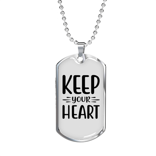 You Heart Keep Christian Necklace Stainless Steel or 18k Gold Dog Tag 24" Chain-Express Your Love Gifts