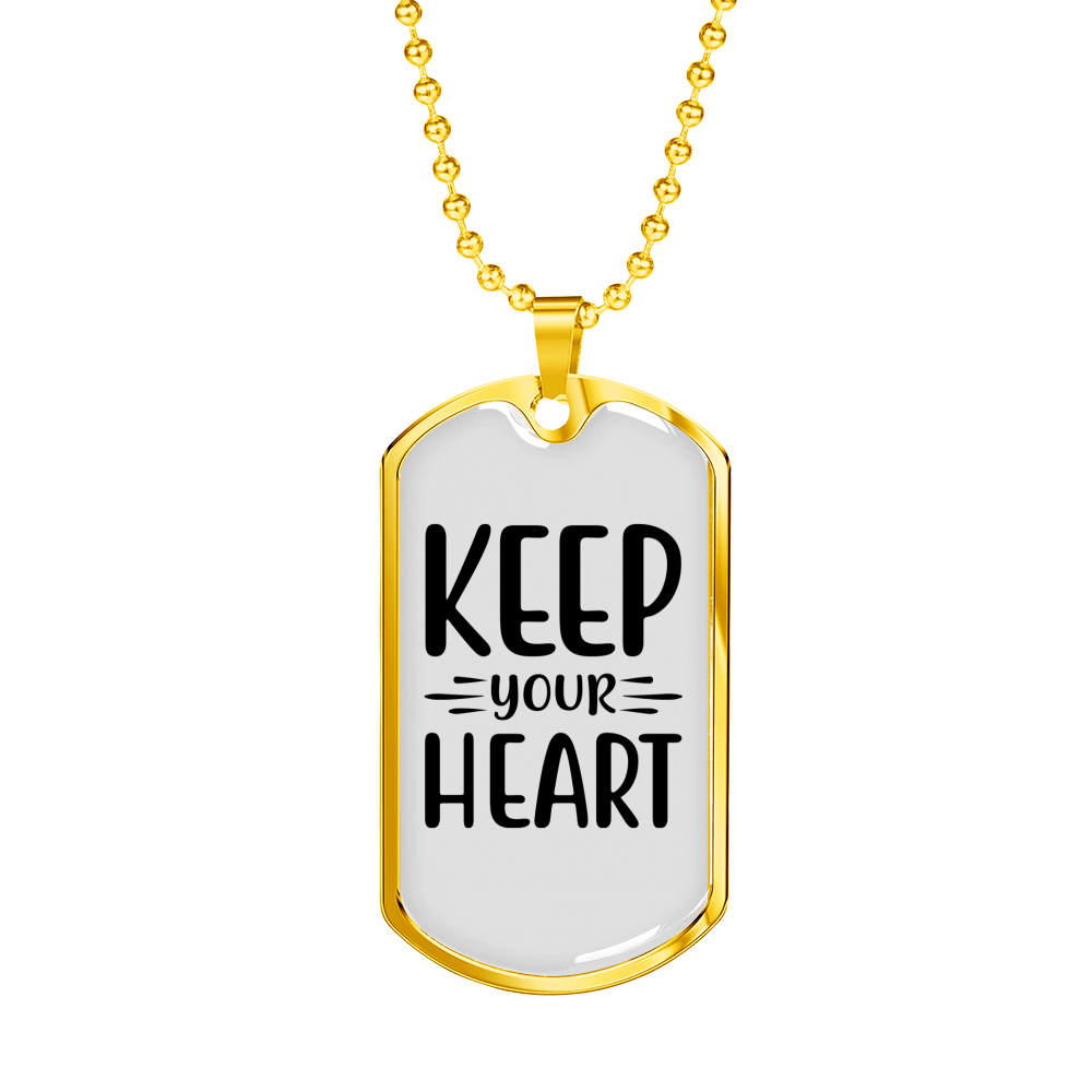 You Heart Keep Christian Necklace Stainless Steel or 18k Gold Dog Tag 24" Chain-Express Your Love Gifts