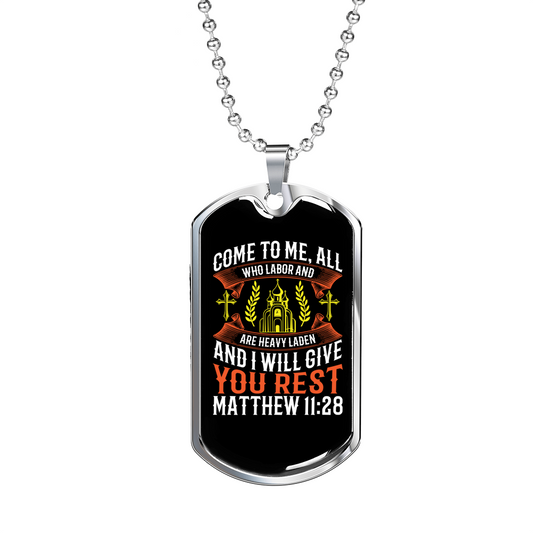 You Rest Christian Necklace Stainless Steel or 18k Gold Dog Tag 24" Chain-Express Your Love Gifts