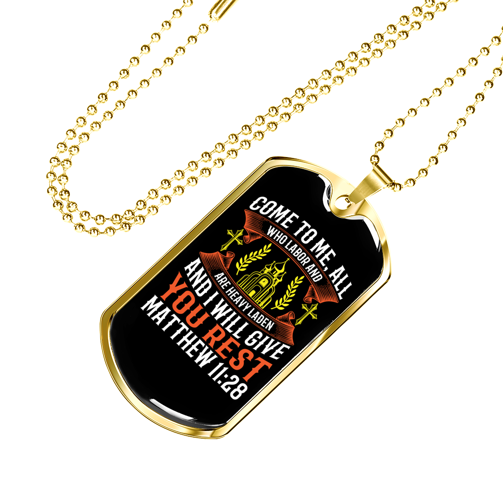 You Rest Christian Necklace Stainless Steel or 18k Gold Dog Tag 24" Chain-Express Your Love Gifts
