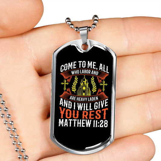 You Rest Christian Necklace Stainless Steel or 18k Gold Dog Tag 24" Chain-Express Your Love Gifts