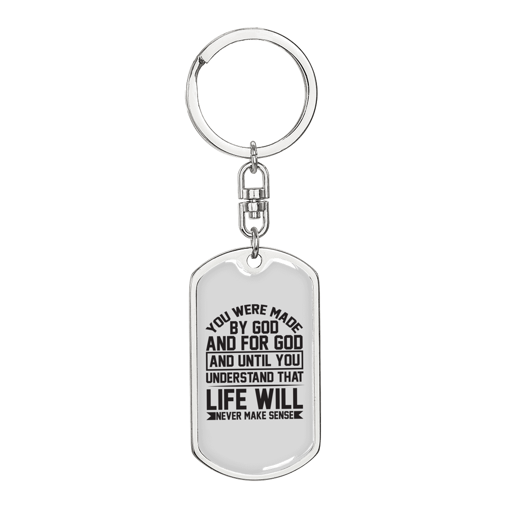 You Were Made By God Keychain Stainless Steel or 18k Gold Dog Tag Keyring-Express Your Love Gifts