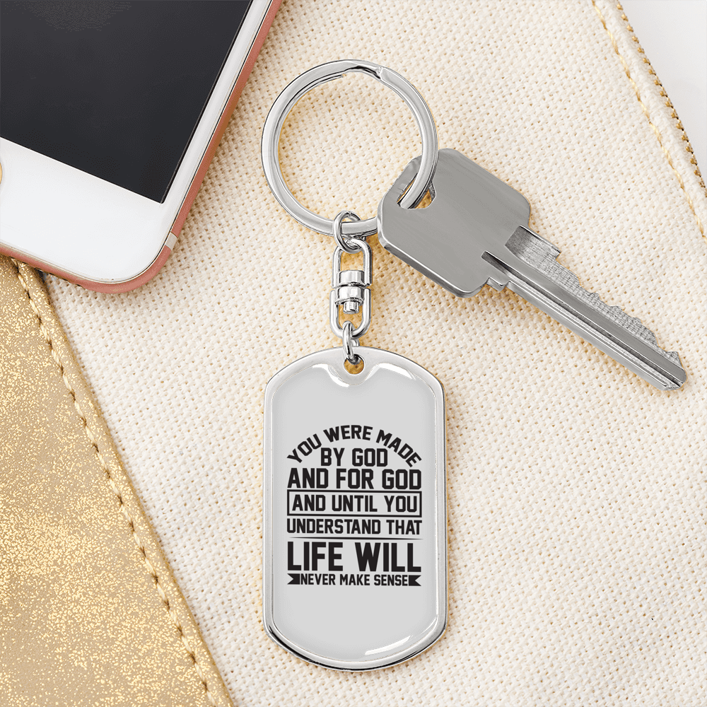 You Were Made By God Keychain Stainless Steel or 18k Gold Dog Tag Keyring-Express Your Love Gifts