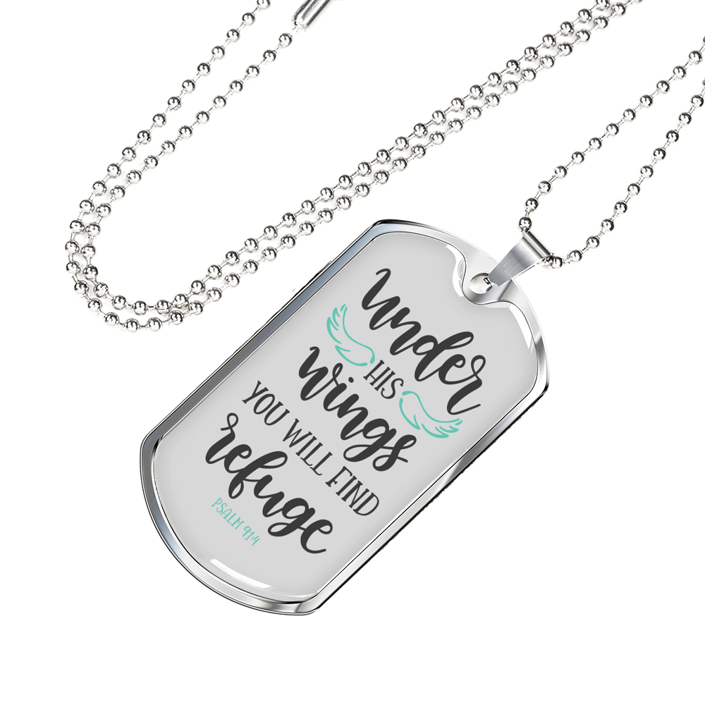 You Will Find Refuge Christian Necklace Stainless Steel or 18k Gold Dog Tag 24" Chain-Express Your Love Gifts