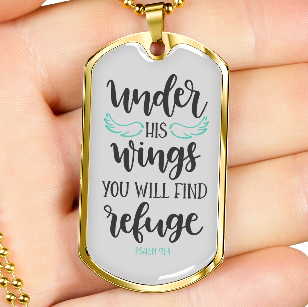 You Will Find Refuge Christian Necklace Stainless Steel or 18k Gold Dog Tag 24" Chain-Express Your Love Gifts