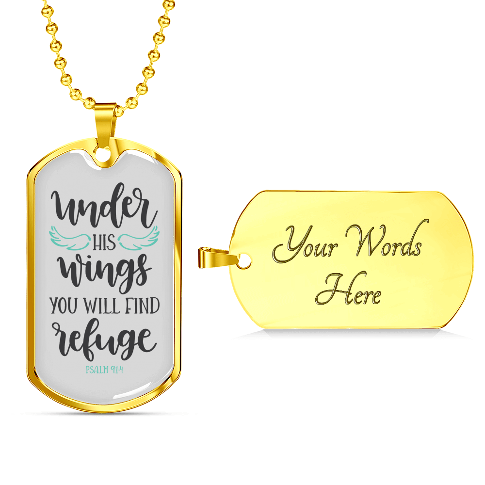 You Will Find Refuge Christian Necklace Stainless Steel or 18k Gold Dog Tag 24" Chain-Express Your Love Gifts