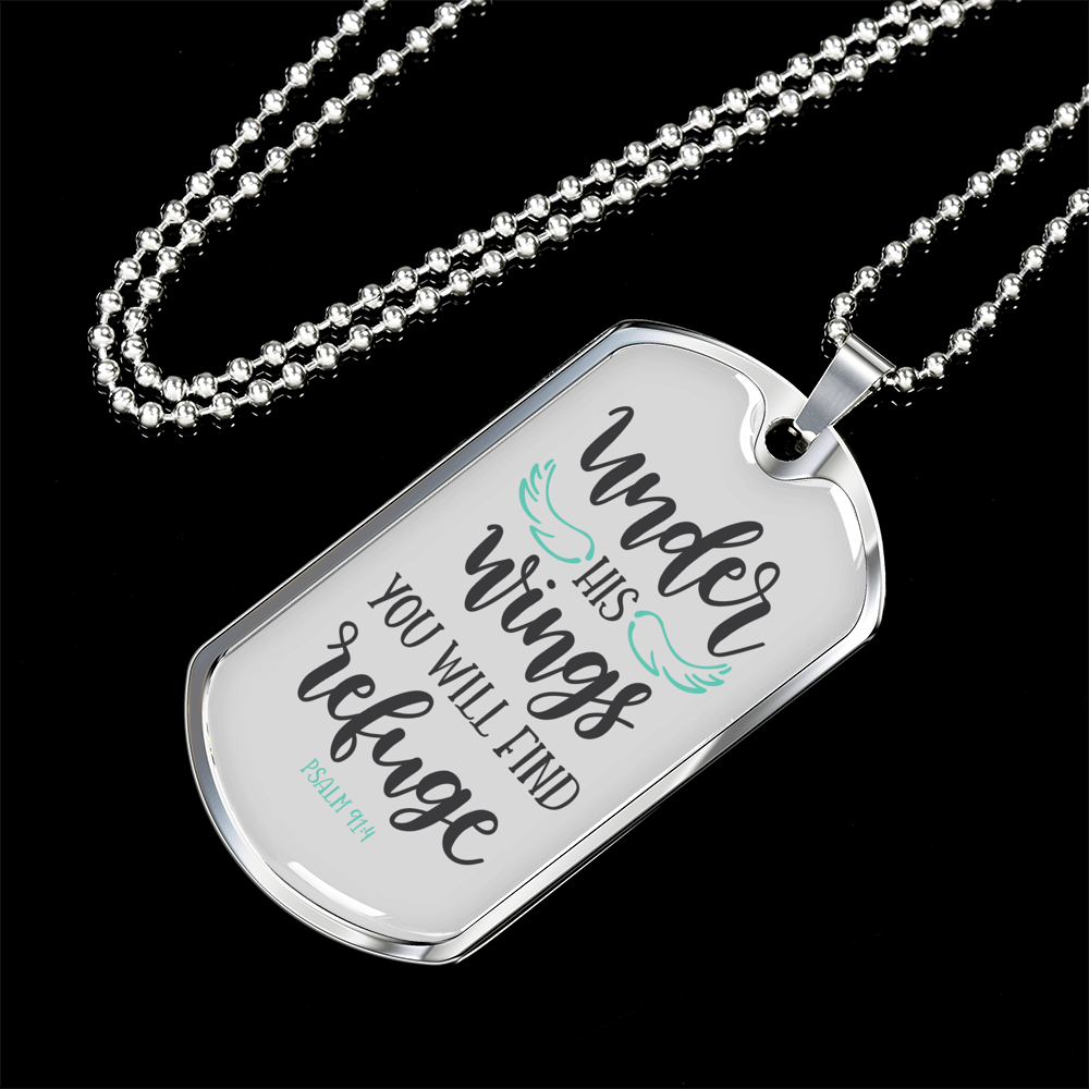 You Will Find Refuge Christian Necklace Stainless Steel or 18k Gold Dog Tag 24" Chain-Express Your Love Gifts