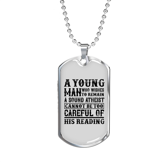Young Man Atheist Christian Necklace Stainless Steel or 18k Gold Dog Tag 24" Chain-Express Your Love Gifts