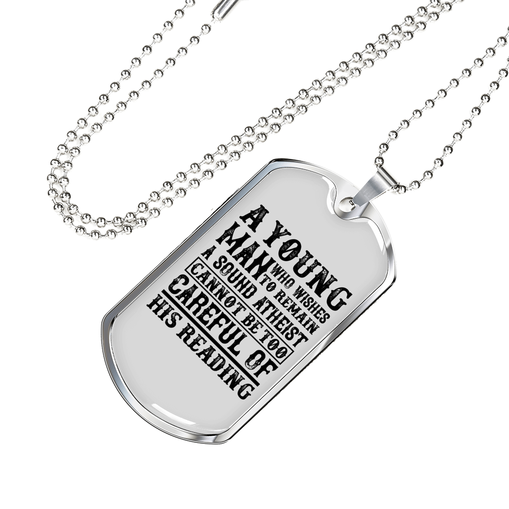 Young Man Atheist Christian Necklace Stainless Steel or 18k Gold Dog Tag 24" Chain-Express Your Love Gifts